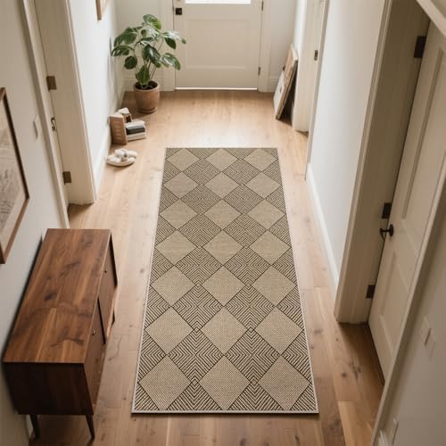 SHACOS Easy Jute 2x5 ft Runner Rug - Brown Plaid
