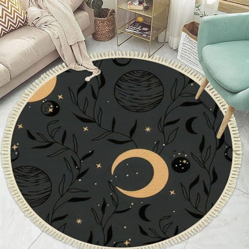 4 Round Tassels Carpet Bohemian Celestial Pattern Area Rug