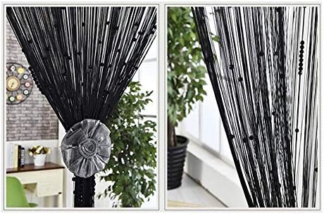 OKUOKA Silver Crystal Beaded Curtain Panels with Tassels