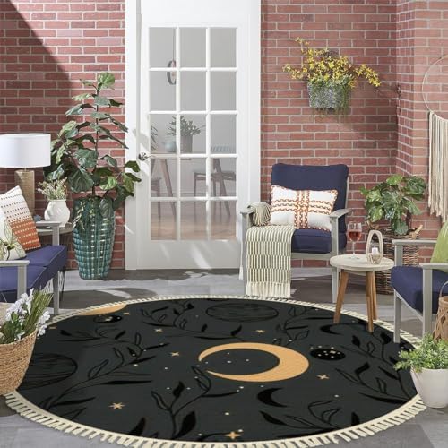 4 Round Tassels Carpet Bohemian Celestial Pattern Area Rug