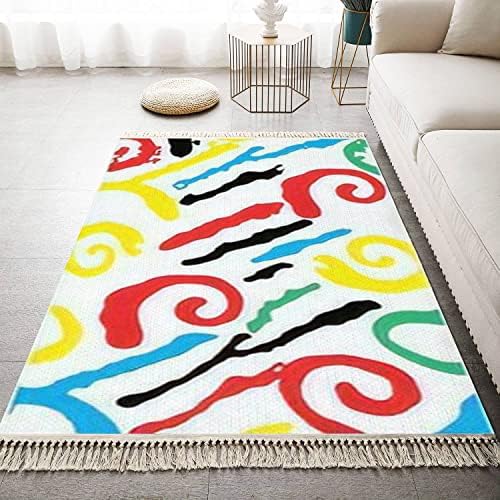 Boho Kid Bedroom Area Rug with Tassels and Blue Design