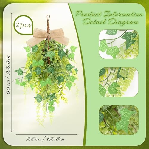 2 Pcs 24 Inch Artificial Green Fern Teardrop Wreath