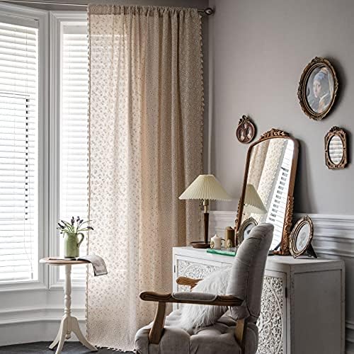 Daisy Boho Curtains for Girls Room Farmhouse Linen Blend Window Drapes