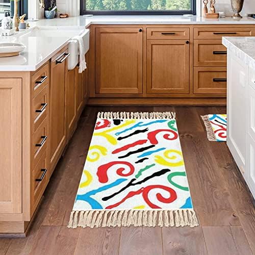 Boho Kid Bedroom Area Rug with Tassels and Blue Design