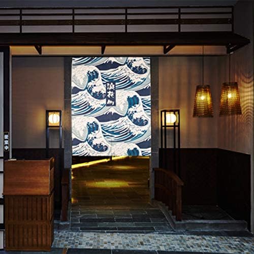 Cotton Linen Japanese Noren Door Curtain with Great Wave Pattern