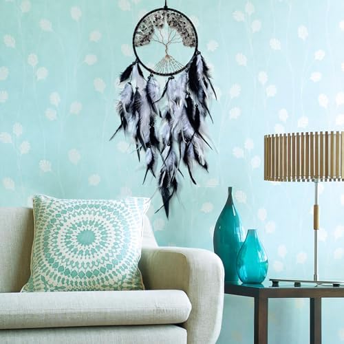 Handmade Dream Catcher Wall Decor with Crystal and Feathers