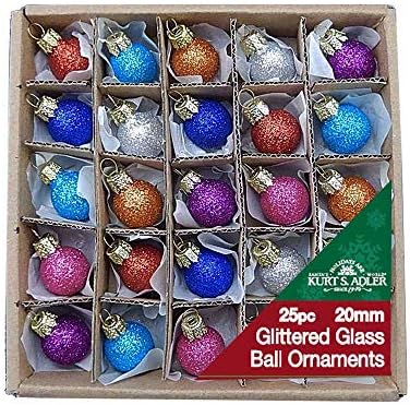 Kurt S Adler 078 Inch Glitter Glass Ornaments 25 Piece Set