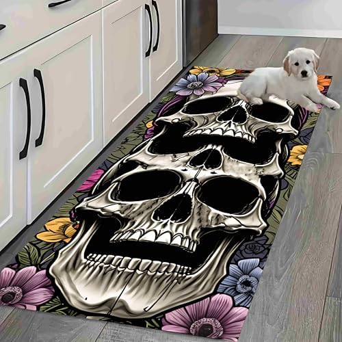 Halloween Ghost Runner Rug with Skull Pumpkin Design