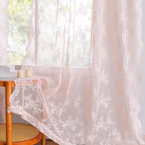 MEETSKY Pink Sheer Curtains 50x84 2 Panels