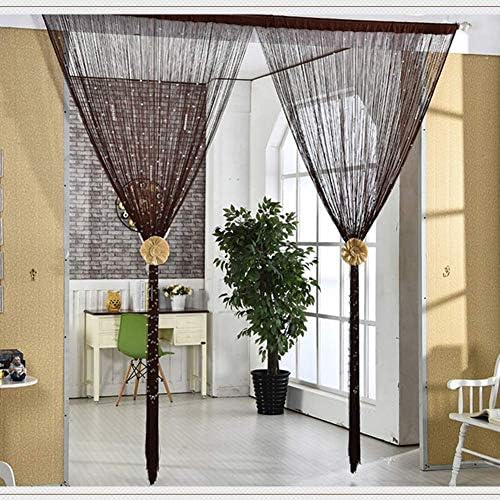 OKUOKA Silver Crystal Beaded Curtain Panels with Tassels