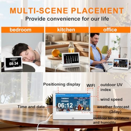 WiFi Digital Calendar Clock with Weather and 8 Alarm Options