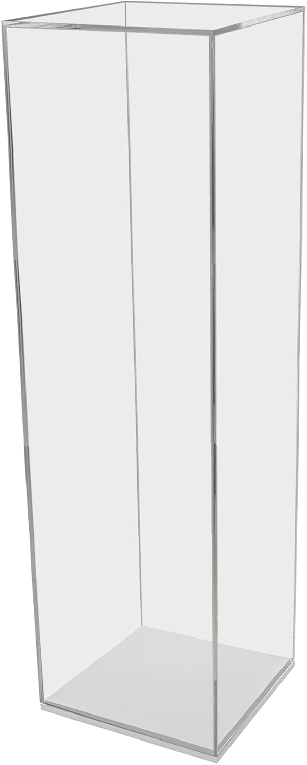 Tall Pedestal Display Box with White Base Acrylic Lucite Cube Art Sculpture Stand