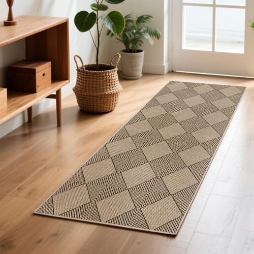 SHACOS Easy Jute 2x5 ft Runner Rug - Brown Plaid
