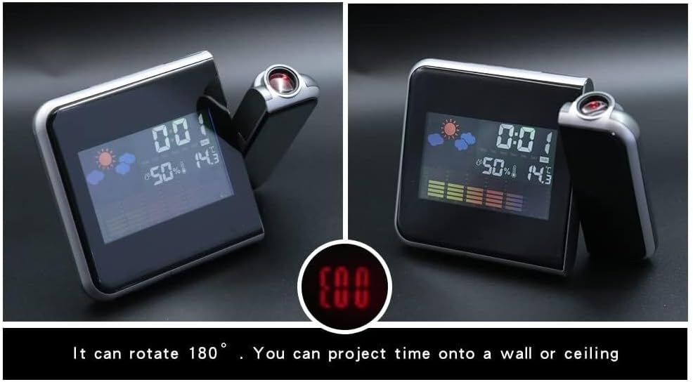 Wangjissa Dntum LED Projection Alarm Clock with Weather Forecast and USB Power