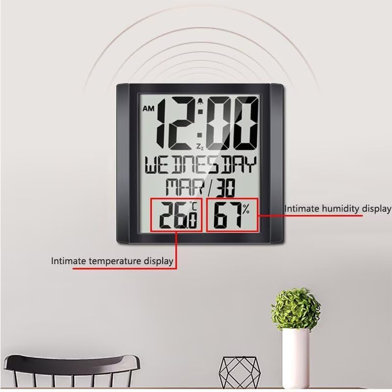 886 Inch Digital Wall Clock with Temperature and Humidity Display