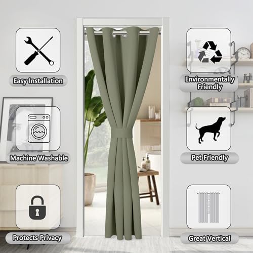 AOSKY Door Curtains Privacy Panel Olive Green 52x80 Inch