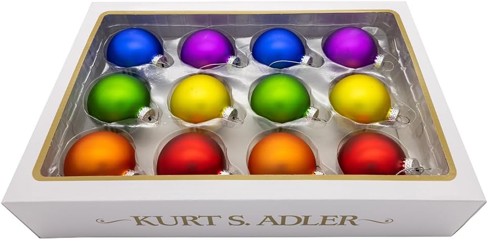 Kurt Adler 60MM Glass Rainbow Ball Ornaments Set