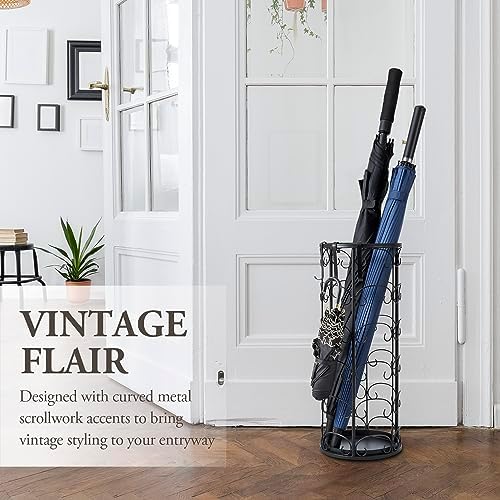 MyGift Matte Black Metal Umbrella Stand with 3 Hooks