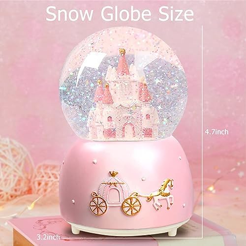 Cevly Castle Snow Globe Music Box with LED Lights Pink