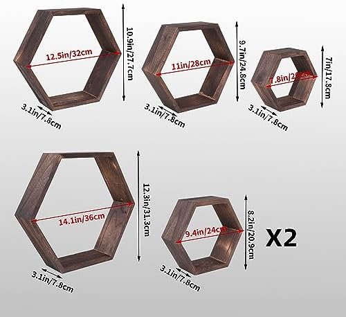 WONFUlity Hexagon Floating Shelf Wall Mount Wood Decor