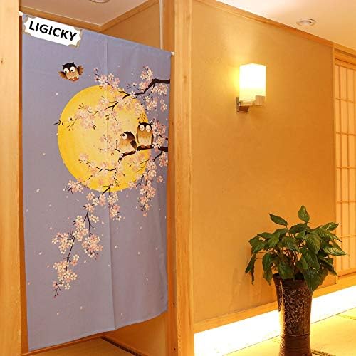 LIGICKY Noren Door Curtain with Owls Design