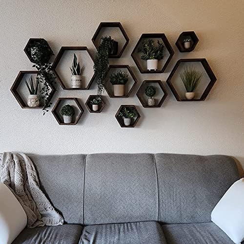 WONFUlity Hexagon Floating Shelf Wall Mount Wood Decor