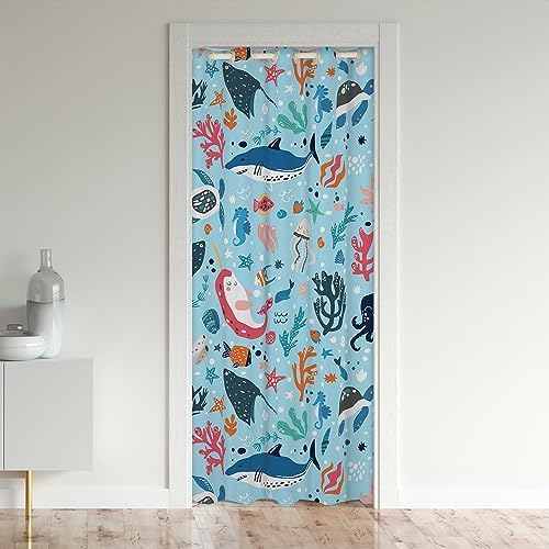 Underwater World Door Curtain with Dolphin and Shark Design