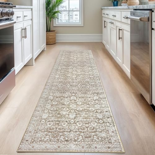 Lansny Hallway Runner Rug 2x8 Feet Beige White Floral