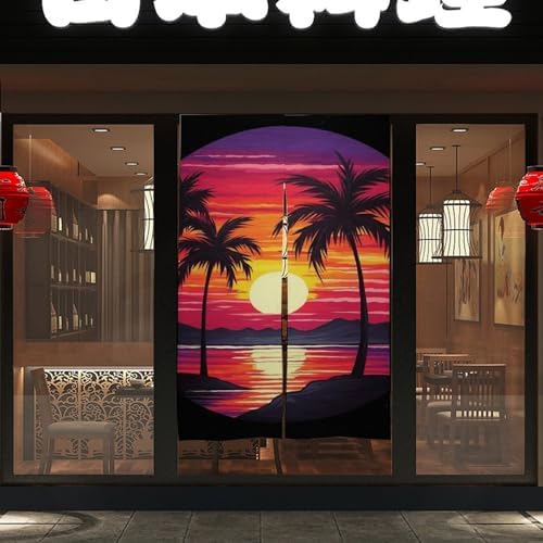 Palm Tree Sunset Door Cover Curtain 57x17 Inches