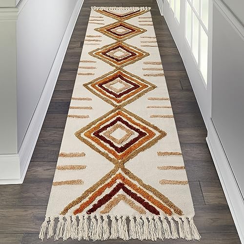 Uphome Boho Runner Rug 2x8 Soft Cotton with Tassels