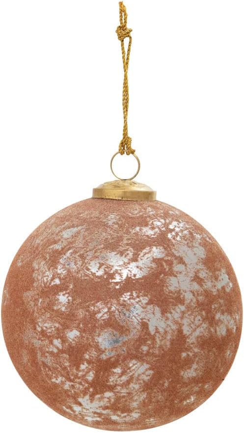 Creative Co Op Flocked Mercury Glass Ball Ornament Rose and Silver