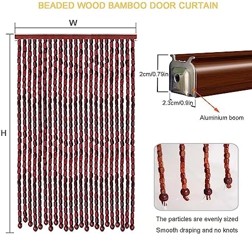 Wooden Beaded Bamboo Door Curtain with 90 Strings