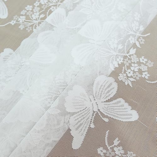 White Butterfly Embroidery Sheer Curtain Panel for Door Window Hanging