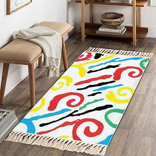 Boho Kid Bedroom Area Rug with Tassels and Blue Design