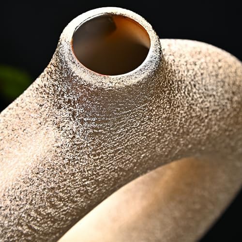 Set of 2 Gold Donut Hollow Ceramic Vases Handmade Modern Minimalist
