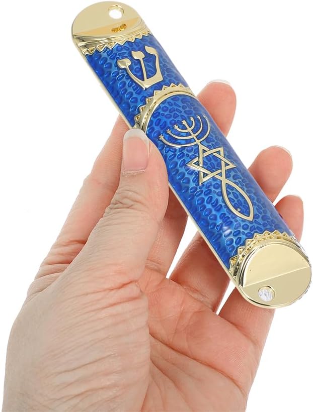 LUOZZY 2 Sets Elegant Gold and Blue Metal Mezuzahs