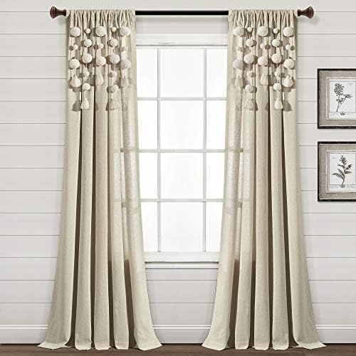 Lush Decor Boho Pom Pom Tassel Linen Curtain Panel