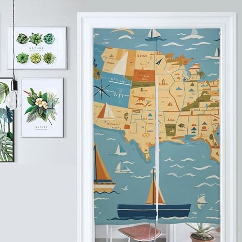 Nautical Sailboat Map Door Curtain 57x17 Inches