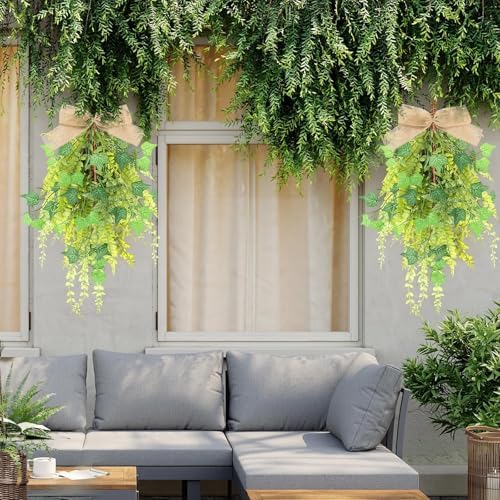 2 Pcs 24 Inch Artificial Green Fern Teardrop Wreath