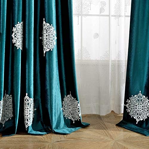 VOGOL 2 Piece Flower Embroidered Curtains Set