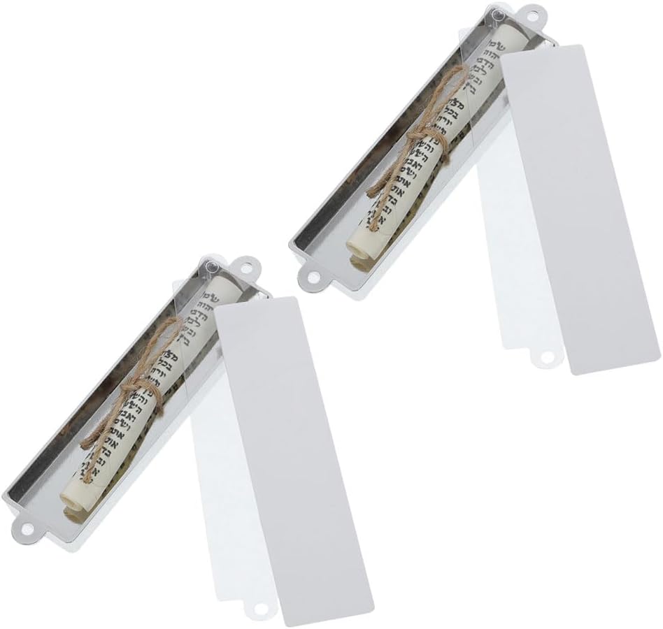 LOGOFUN 4PCS Metal Mezuzah Scroll Set for Home Door