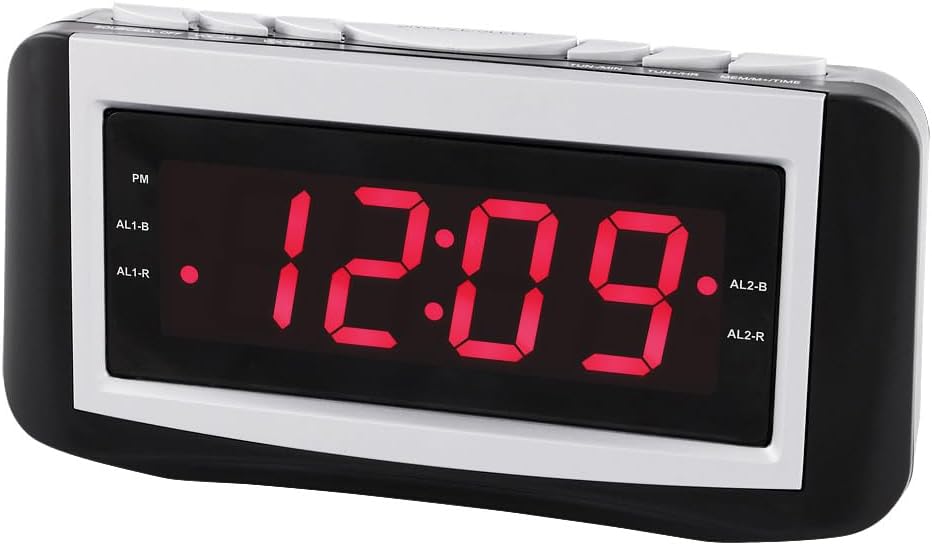HANNLOMAX HX-117CR Alarm Clock Radio with Dual Alarms and Red LED Display