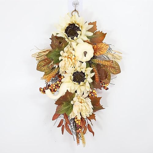 Thanksgiving Teardrop Wreath with Maple Leaves 50cm