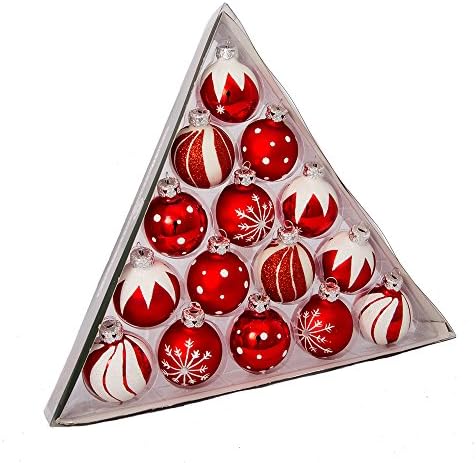 Kurt S Adler 157-Inch Red White Glass Ball Ornament Set of 15