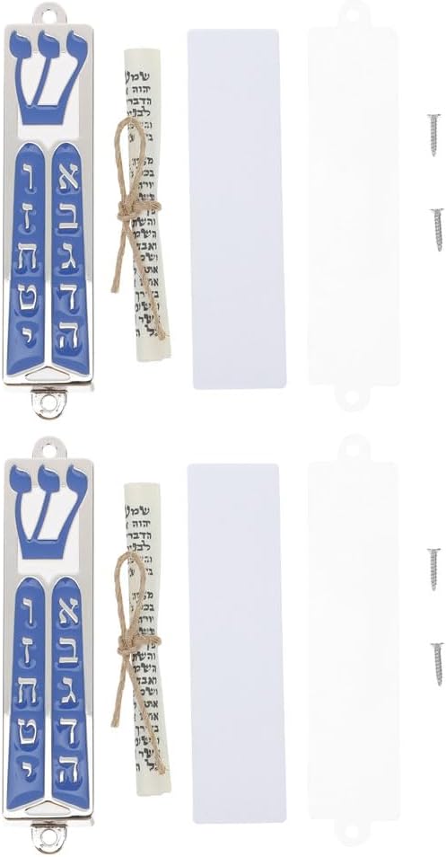 LOGOFUN 4PCS Metal Mezuzah Scroll Set for Home Door