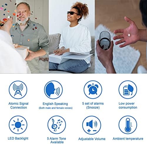 Atomic Talking Clock with Voice Snooze and LED Light for Seniors