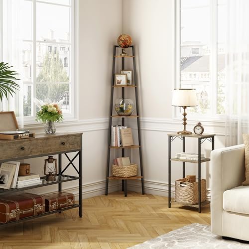 Hoctieon 5-Tier Corner Bookshelf with Rustic Brown Finish