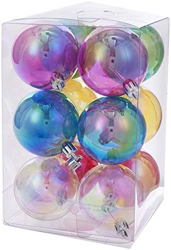 Kurt S Adler 60MM Clear Iridescent Plastic Ball Ornaments Set of 12
