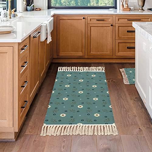 Boho Kids Bedroom Playroom Rug with Tassels and Flowers