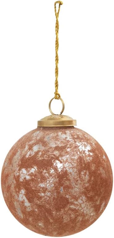 Creative Co Op Flocked Mercury Glass Ball Ornament Rose and Silver 1